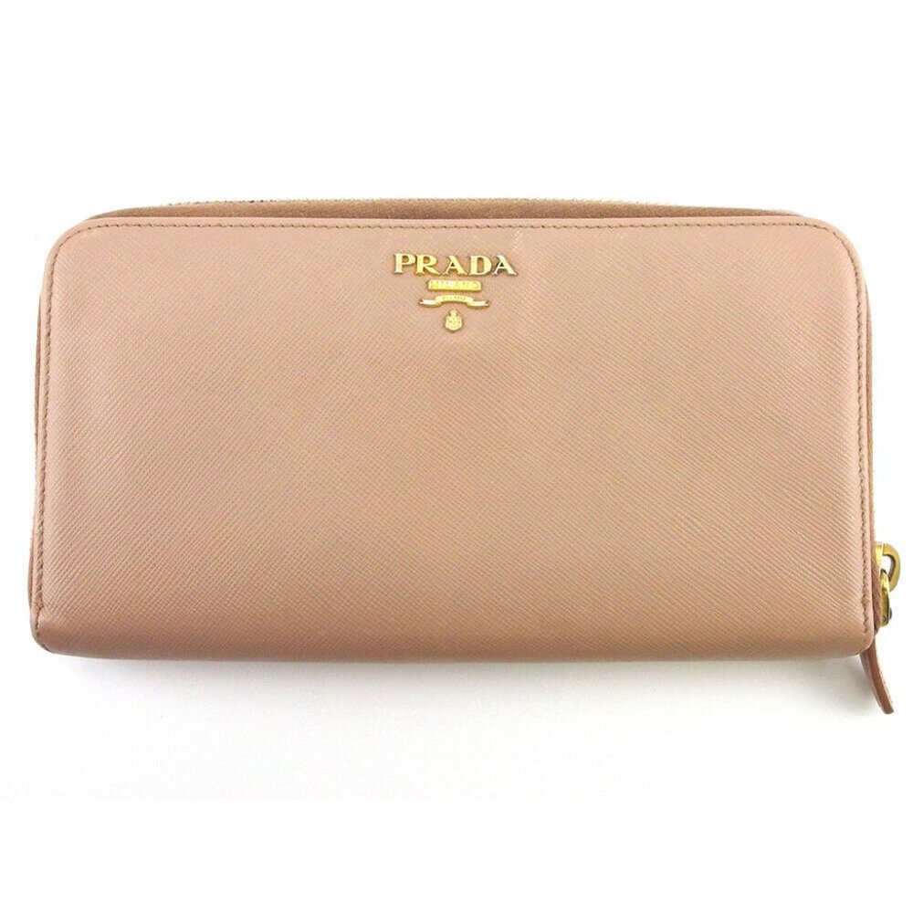 PRADA Purse logo pink beige Safi Arno leather Auth used E1568